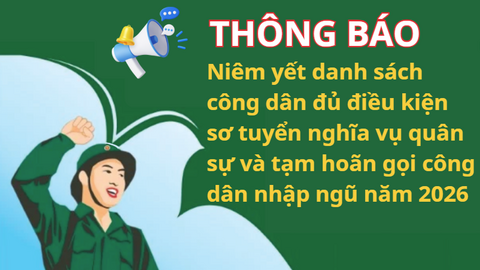 Thông báo niêm yết công khai danh sách công dân trong độ tuổi nghĩa vụ quân sự năm 2026